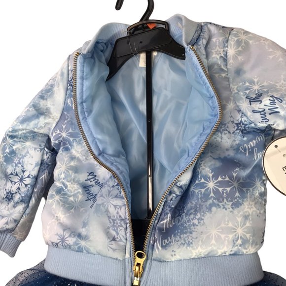New NWT Disney Frozen Outfit Set Blue Coat Jacket + Tutu Skirt Silver Glitter 2T - Picture 8 of 12